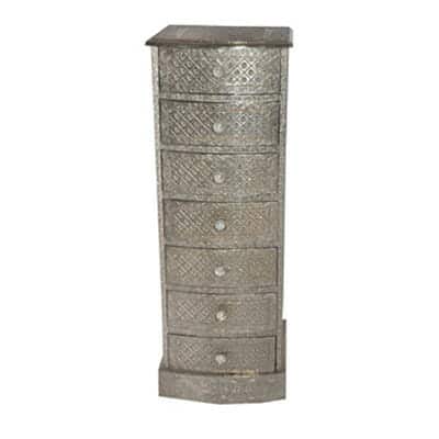 Embossed White Metal 7 Drawer Tallboy Iris Furnishing