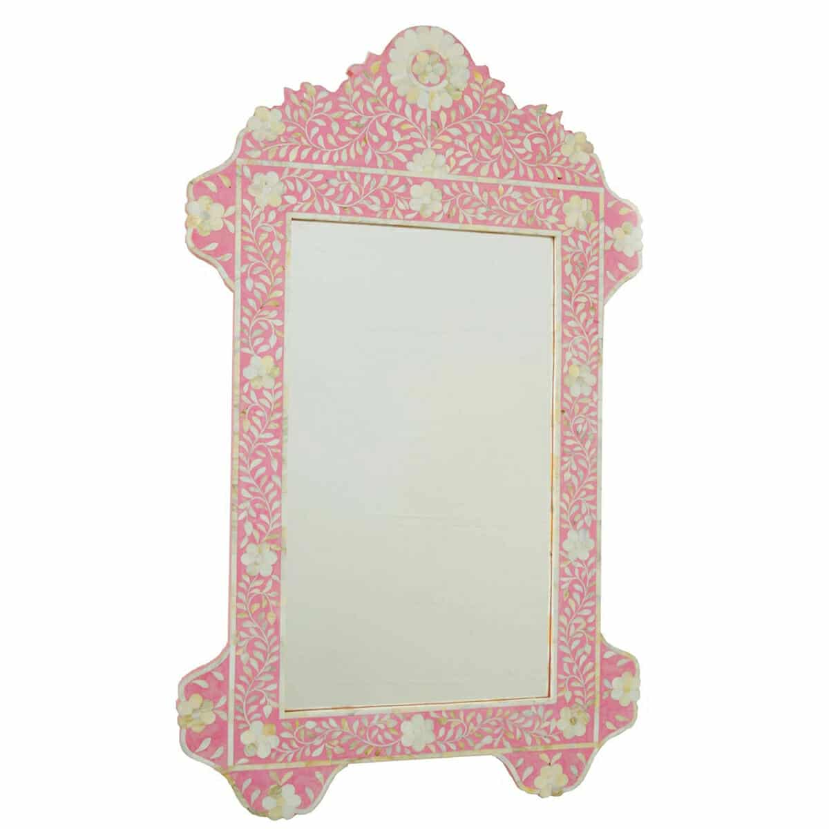Pink Bone Inlay Flower Mirror Iris Furnishing Home Indian