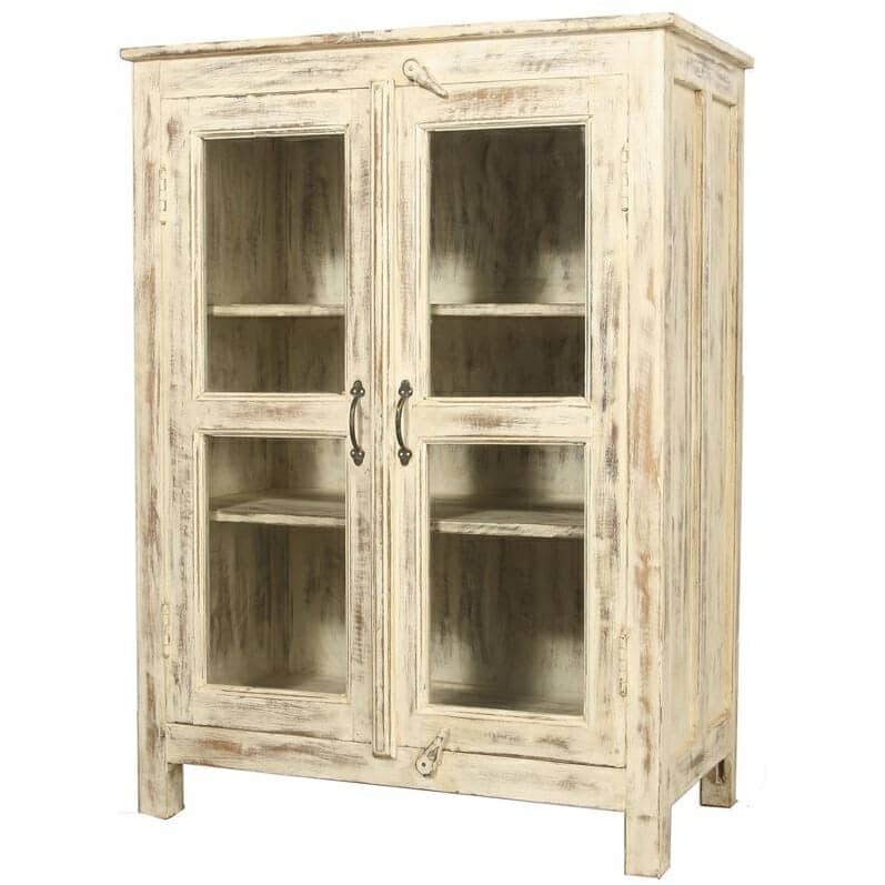 White Distressed Gl Door Cabinet Iris Furnishing White Distressed Gl Door