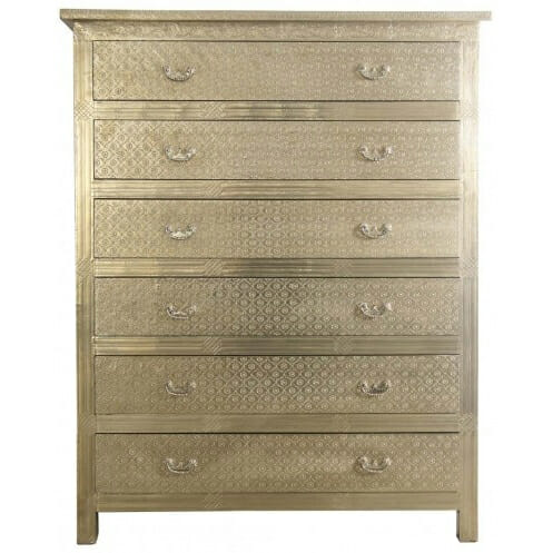 White Metal Embossed Six Drawer Chest Iris Furnishing