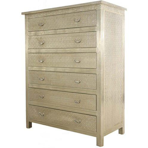 White Metal Embossed Six Drawer Chest Iris Furnishing