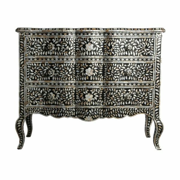 Black Wave Fronted Mother of Pearl Chest of Drawers | Iris Furnishing