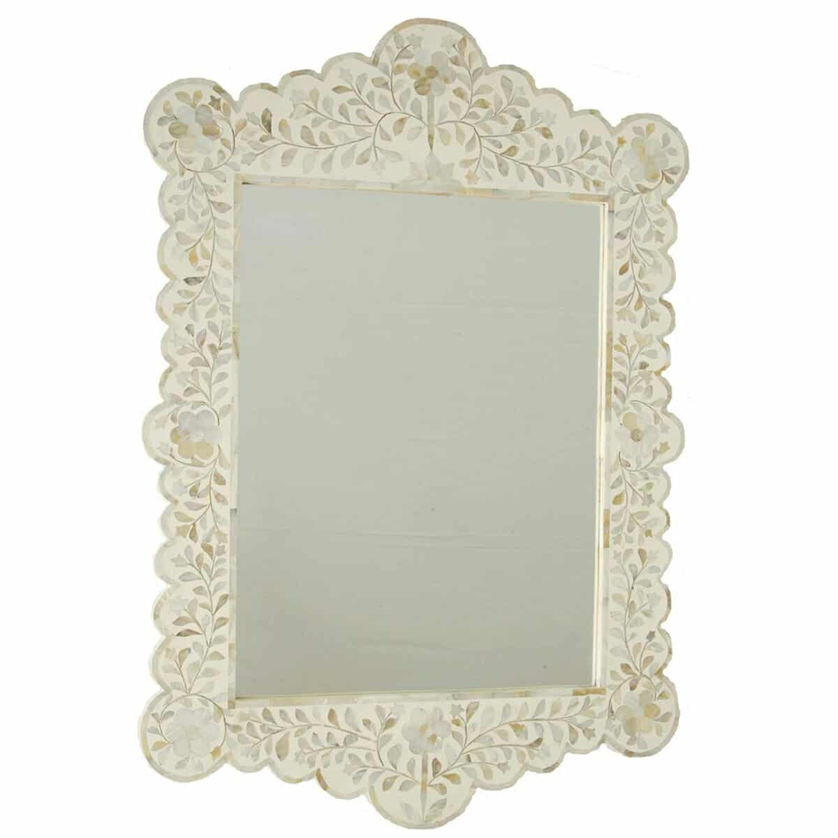 White Mother Of Pearl Scalloped Mirror Iris Furnishing