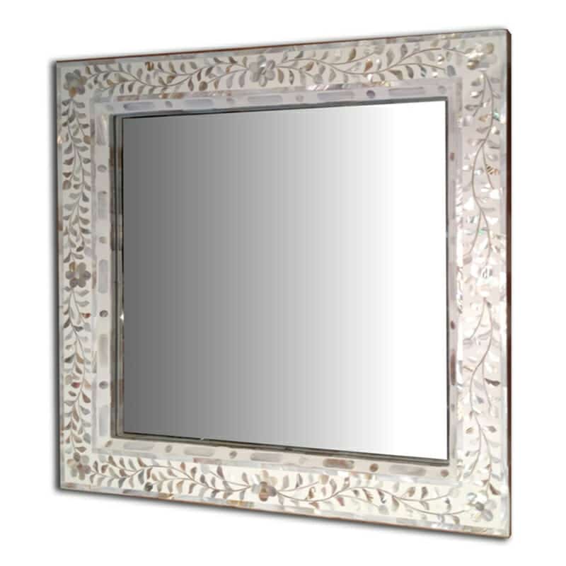 White Mother Of Pearl Square Mirror