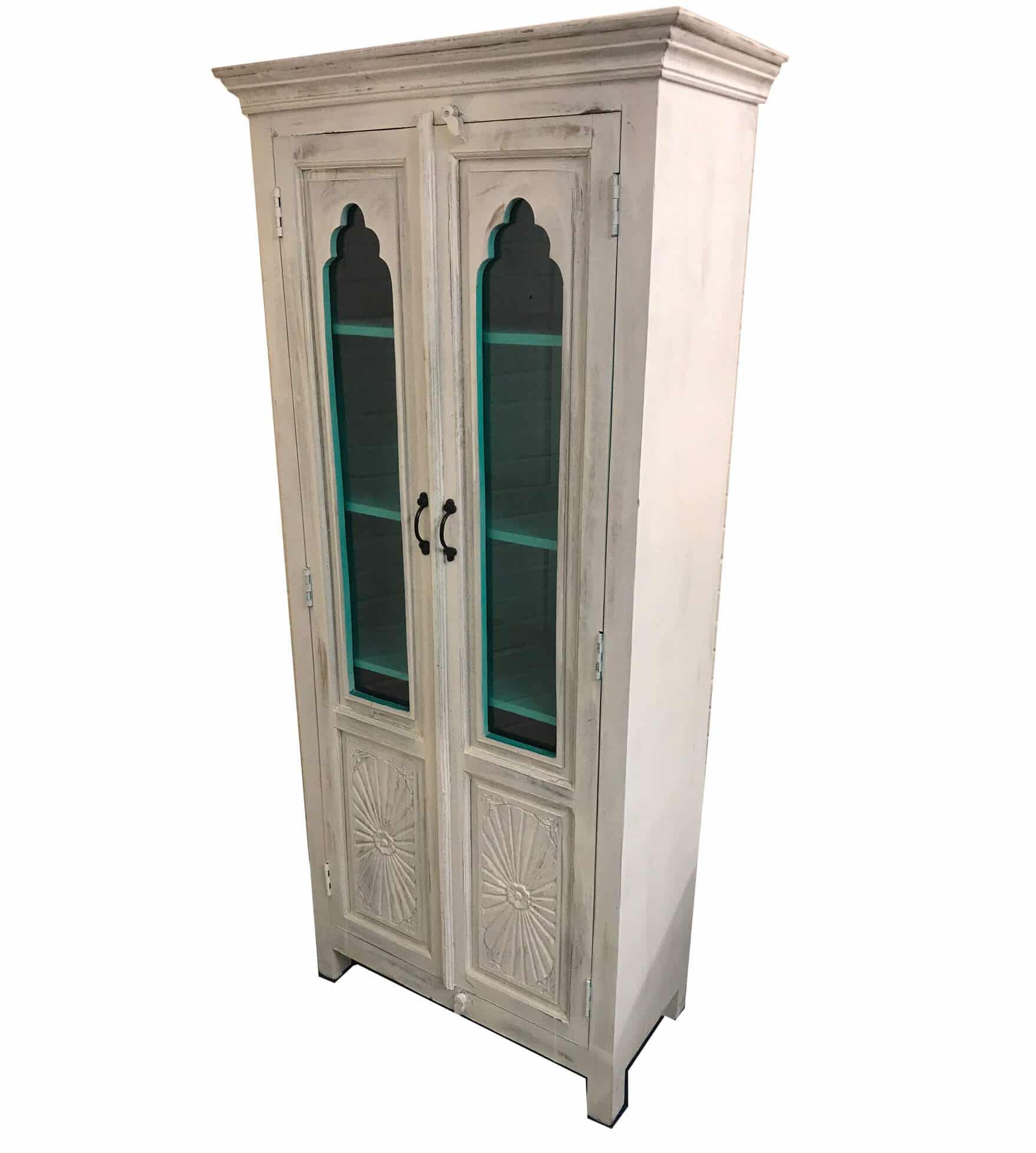 Carved White Glass Fronted Cupboard Iris Furnishing